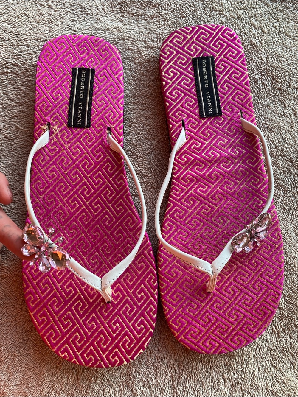 Roberto Vianni Women's butterfly crystal Flip Flops 9